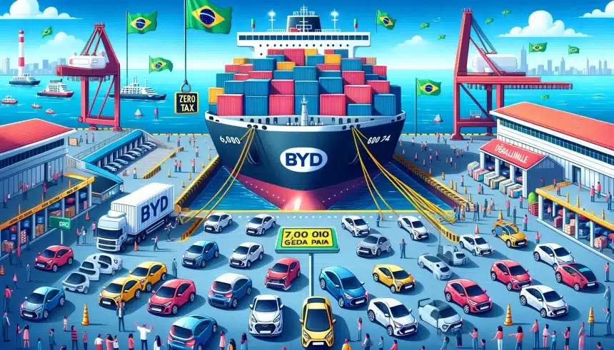 Navio com 6.000 carros da BYD, que serão vendidos com imposto zero, chega ao Brasil