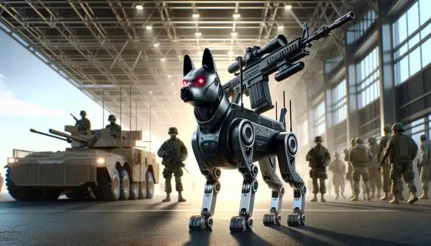 China começa a usar cão-robô com fuzil em operações militares