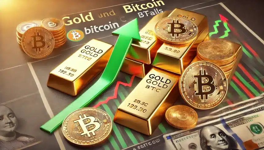 Ouro em alta enquanto Bitcoin despenca