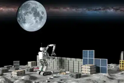 Robô construindo muro na Lua