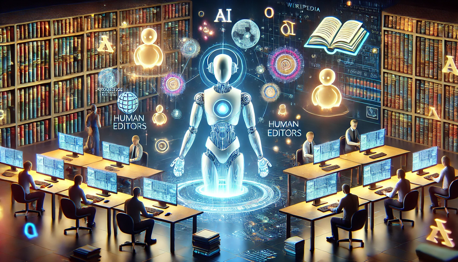 Wikipédia se rende à IA e revela plano que fortalece editores humanos - Imagem: Dall-E