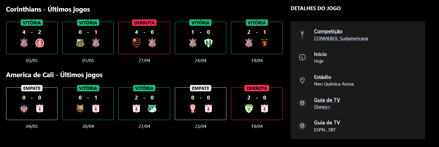Corinthians x America de Cali
