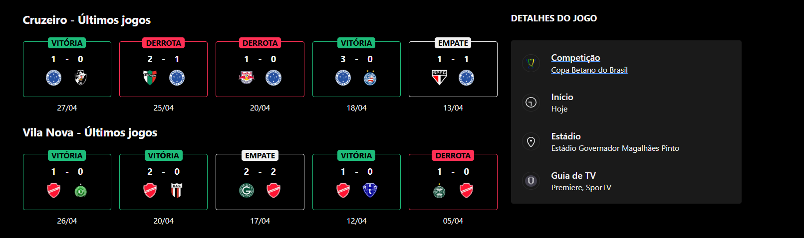 Cruzeiro x Vila Nova