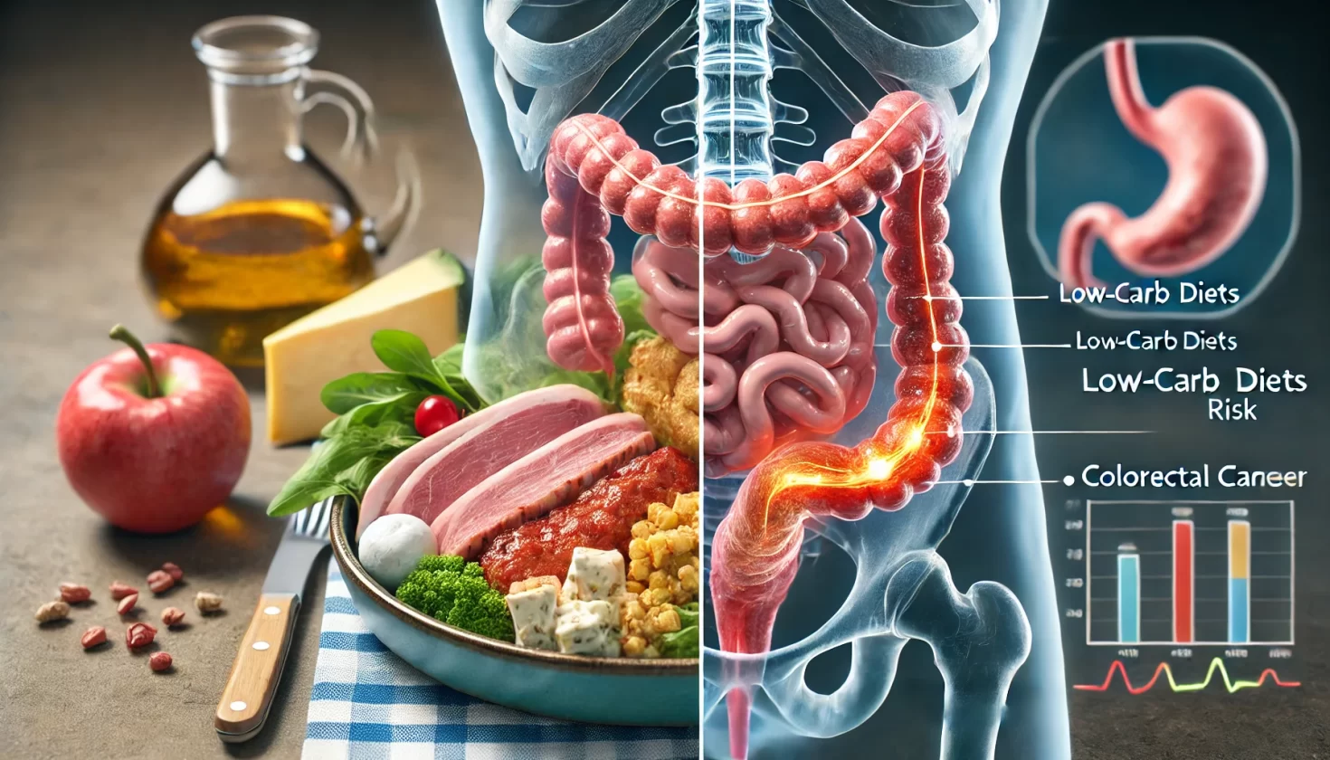 Dietas com poucos carboidratos podem aumentar risco de câncer colorretal - Imagem: Dall-E