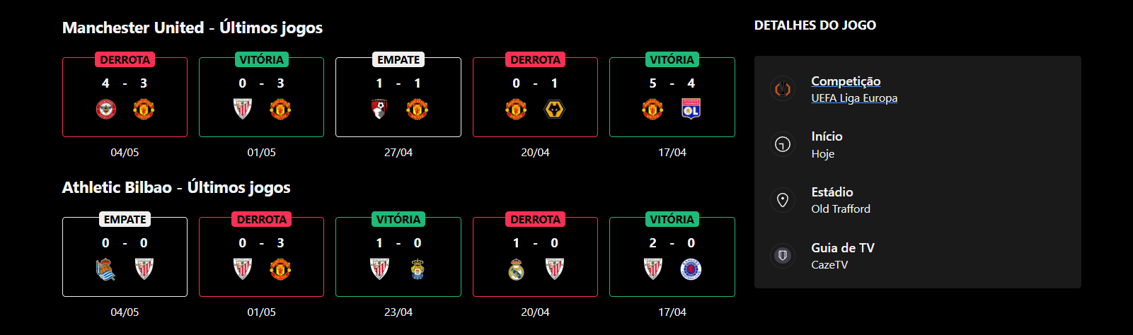 Manchester United x Athletic Bilbao