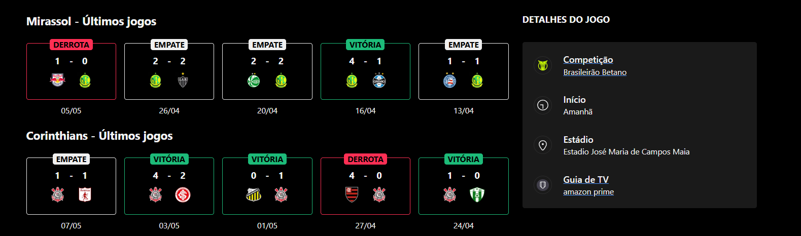 Mirassol x Corinthians