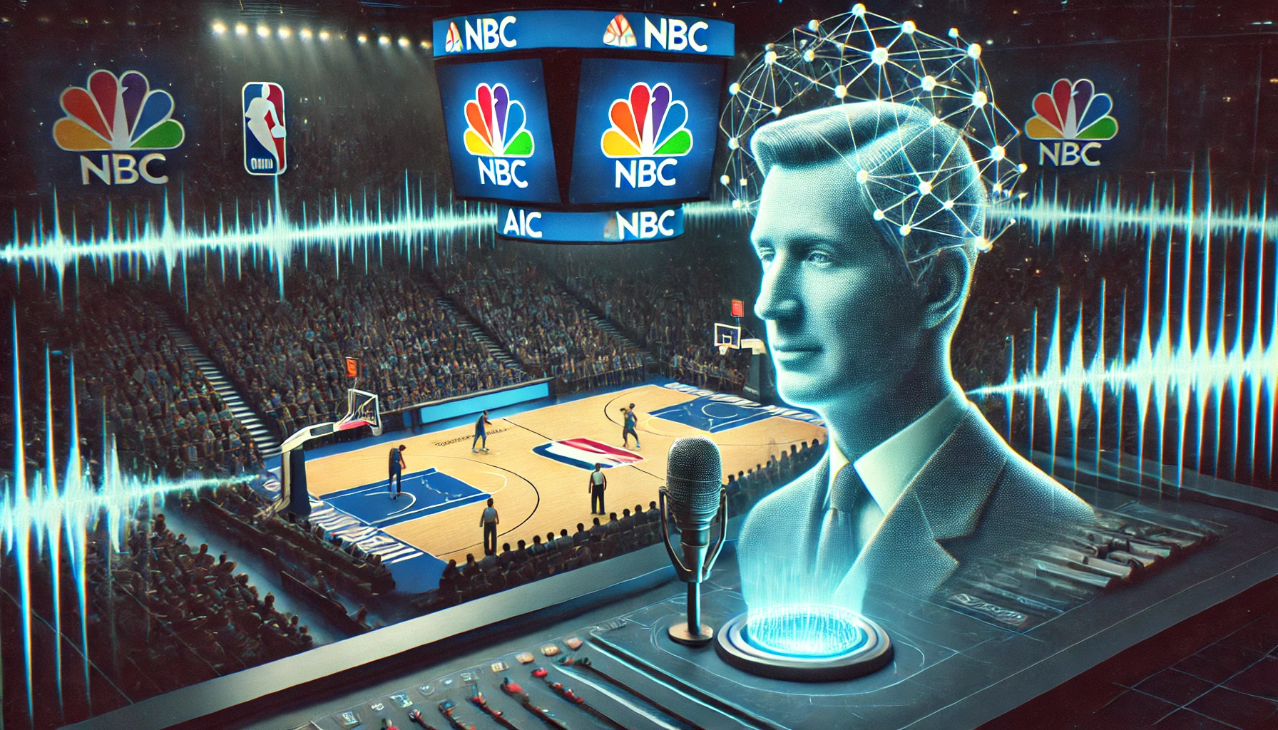NBC usará voz de narrador falecido recriada por IA na NBA - Imagem: Dall-E