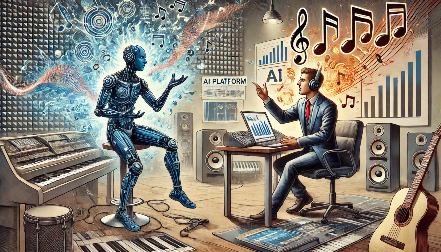 Gravadoras negociam acordo com startups de IA Suno e Udio - Imagem: Dall-E