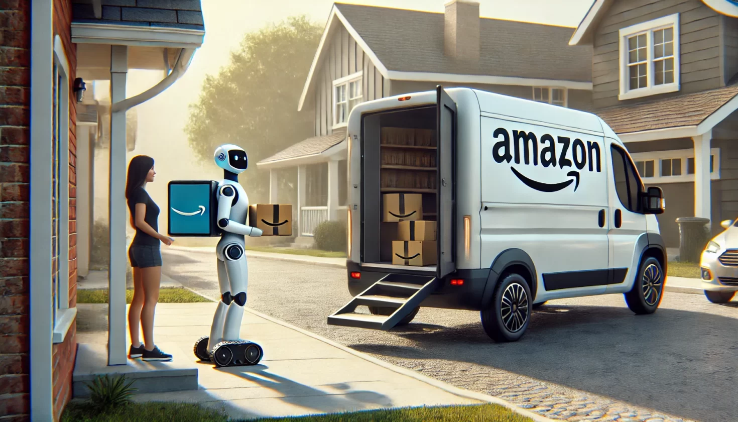 Sua próxima entrega da Amazon pode ser feita pro um robô em uma van elétrica - Imagem: Dall-E