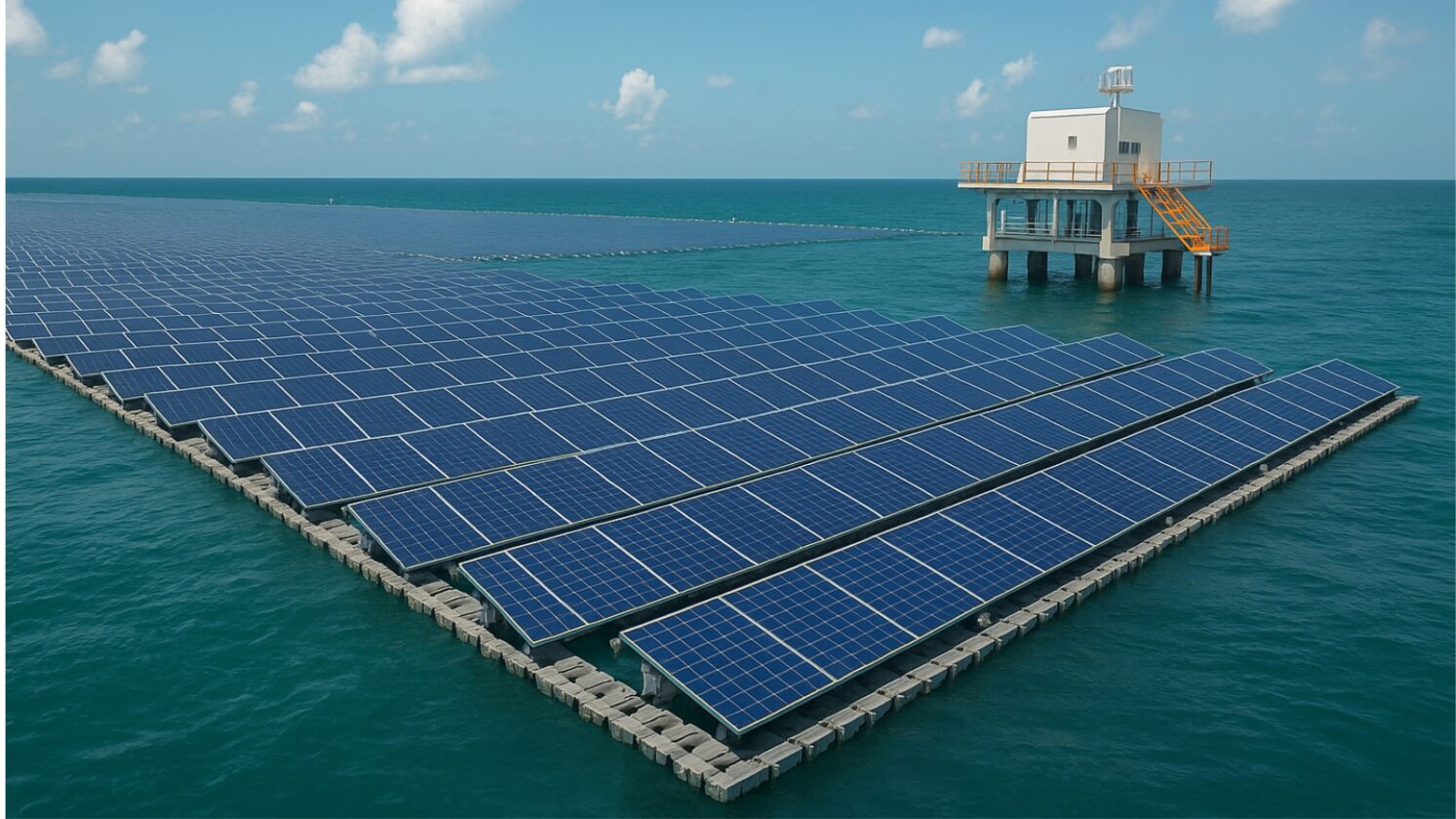 China lança primeira usina solar flutuante em água salgada - Imagem: ChatGPT