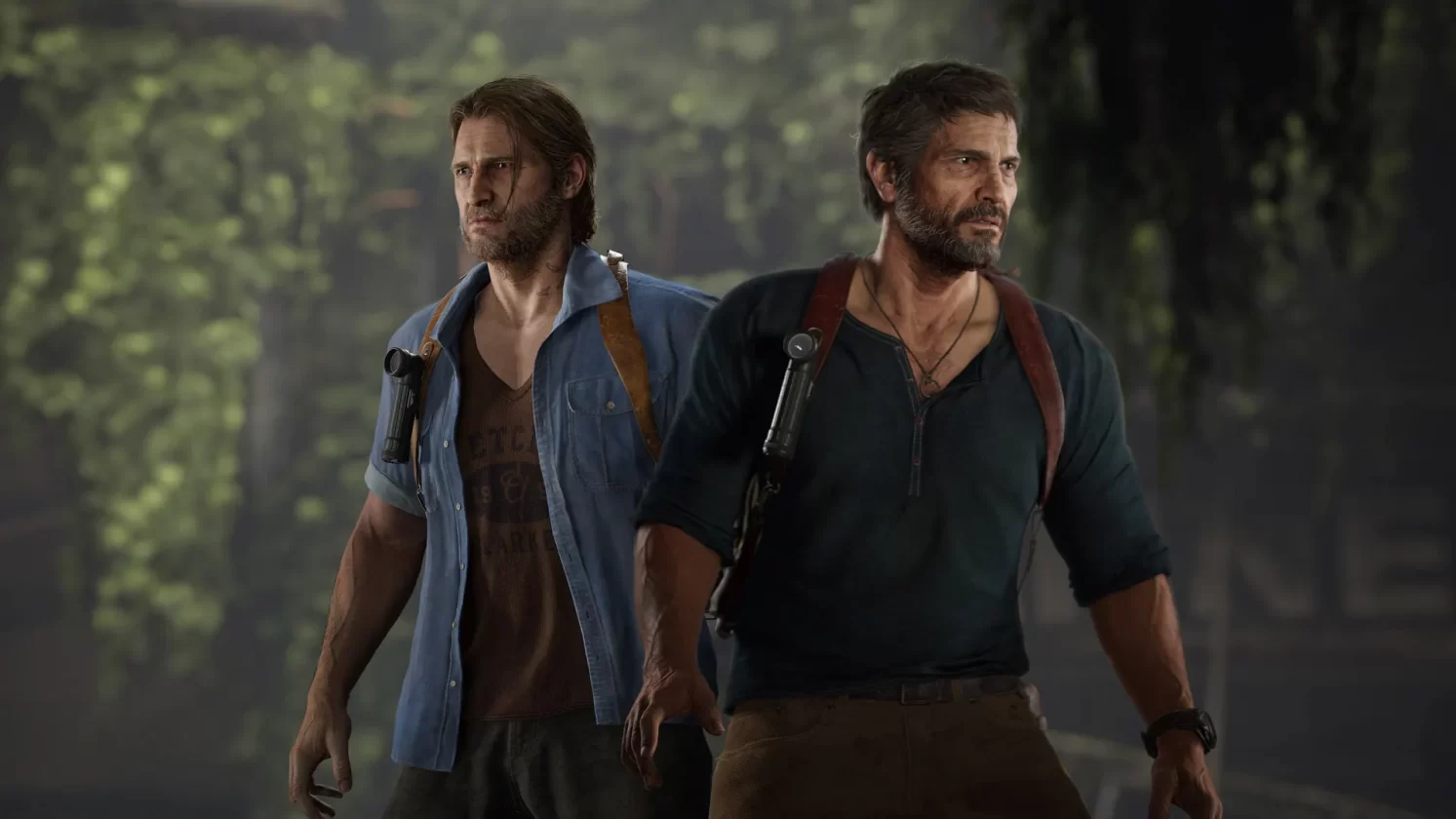 Joel e Tommy vestidos como os irmãos Nathan e Sam Drake, de Uncharted - Imagem: Naughty Dog (Divulgação)
