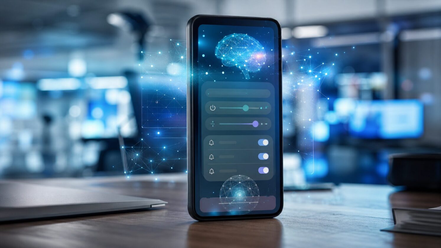 Imagem editorial para a matéria: App do Gemini testa mudança na interface para ajustar raciocínio e notificações