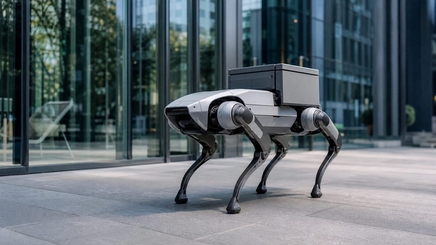 Imagem editorial gerada para a pauta: Boston Dynamics testa robôs-cães em entregas, segundo The Verge
