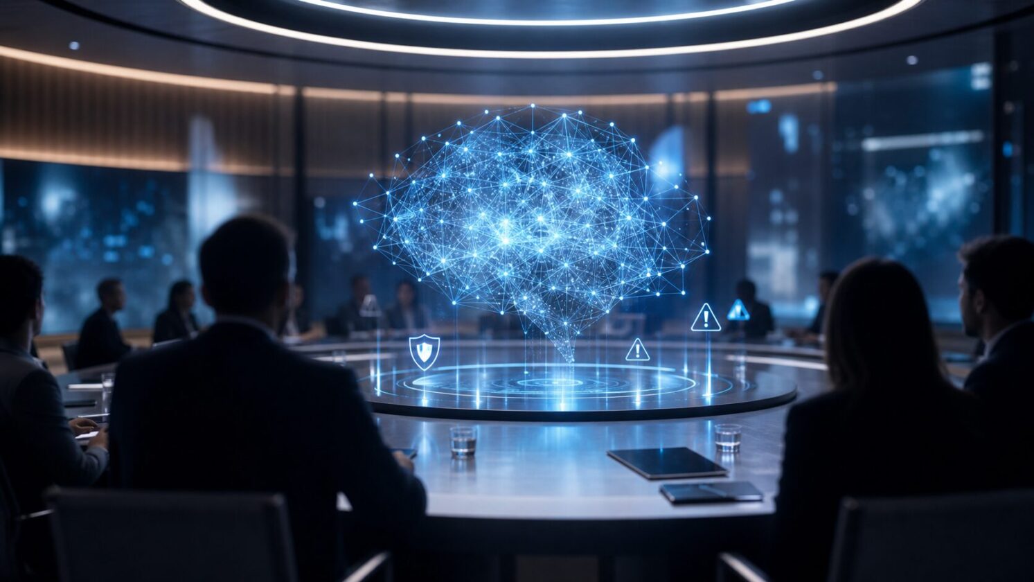 Imagem editorial gerada para a pauta: Chefe do Google DeepMind defende órgão global para vigiar riscos de IA avançada