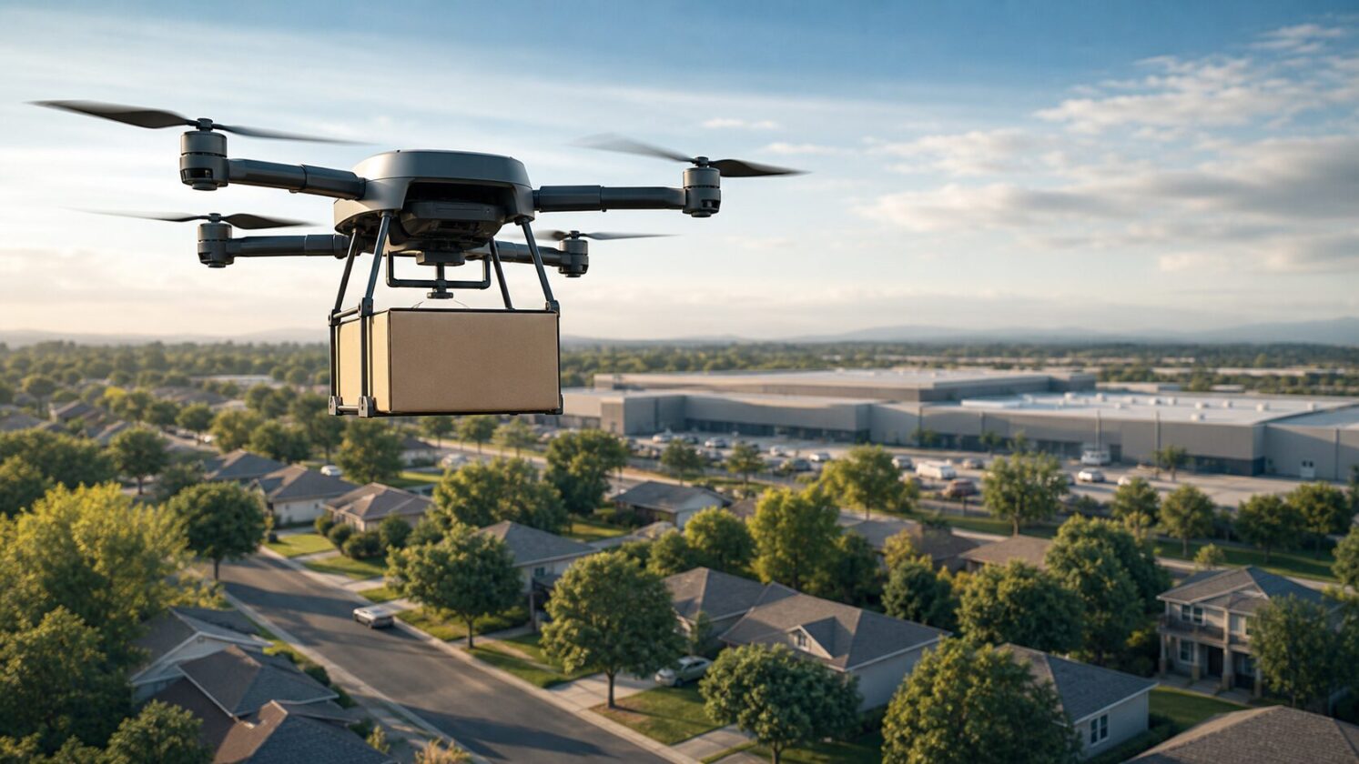 Imagem editorial para a matéria: DoorDash cria divisão de entregas por drone após aval da FAA nos EUA