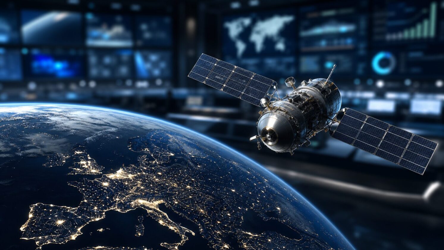 Imagem editorial gerada para a pauta: ESA publica relatório sobre a economia espacial de 2026