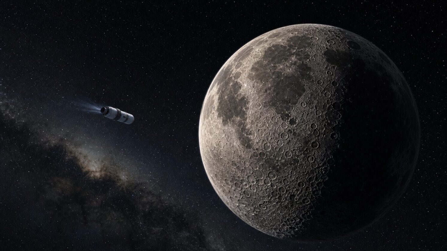 Imagem editorial para a matéria: Estágio superior de foguete Falcon 9 pode colidir com a Lua em agosto