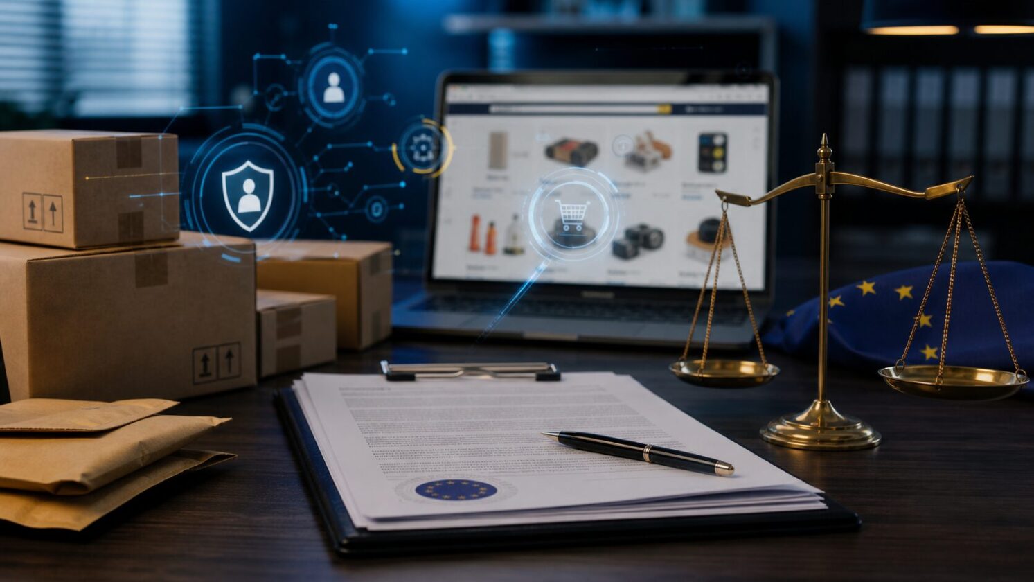 Imagem editorial para a matéria: Europa multa AliExpress em €550 milhões por venda de produtos problemáticos sob lei digital