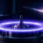 Imagem editorial gerada para a pauta: Experimento recria em laboratório extração de energia de buracos negros giratórios