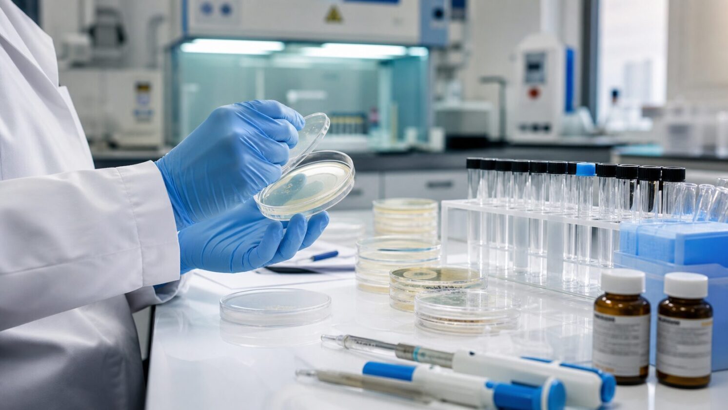 Imagem editorial para a matéria: Exposição a patógeno em aula de laboratório leva 32 pessoas a tomar antibióticos