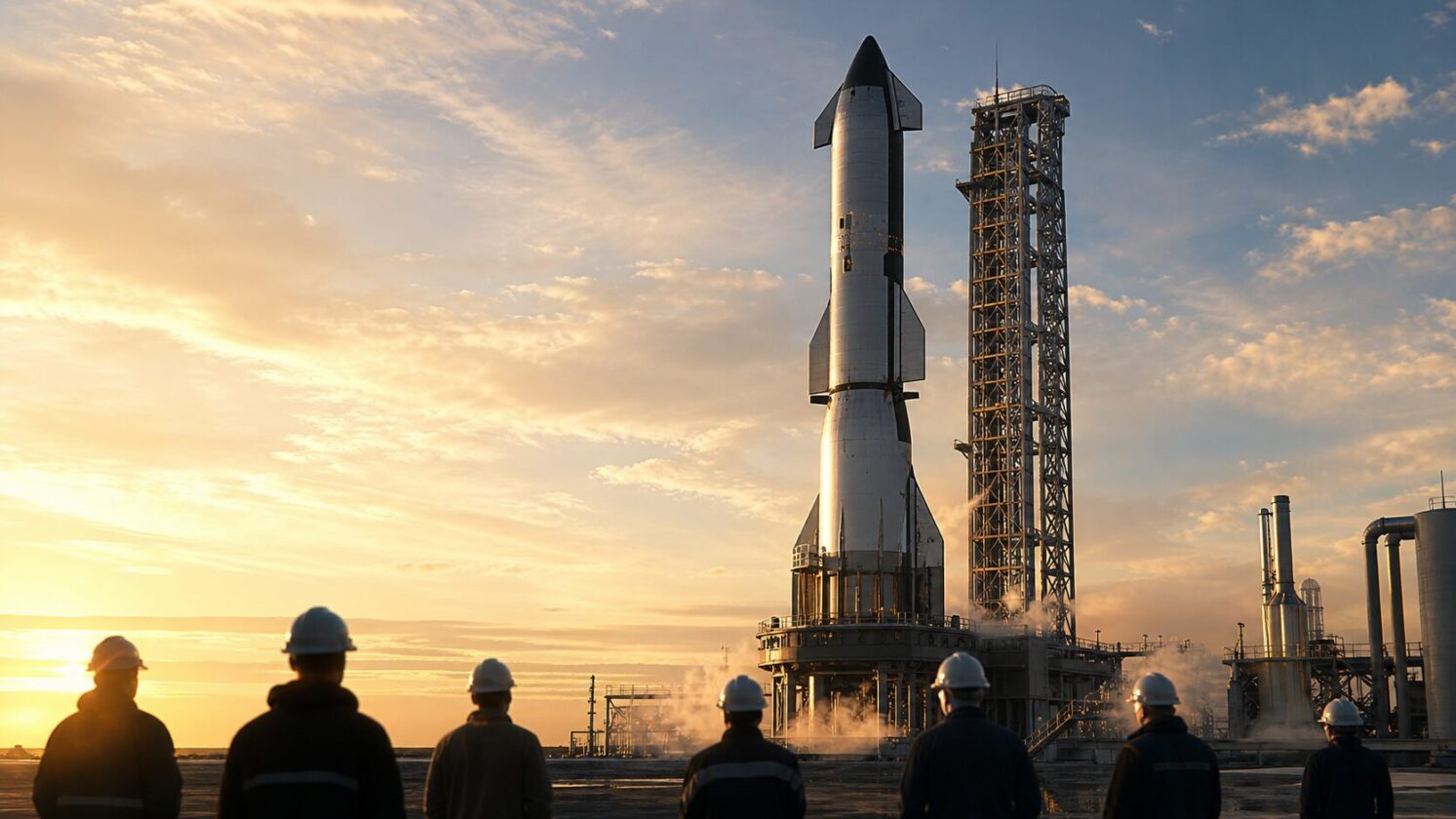 Imagem editorial gerada para a pauta: FAA libera SpaceX para novo voo da Starship após falha em booster