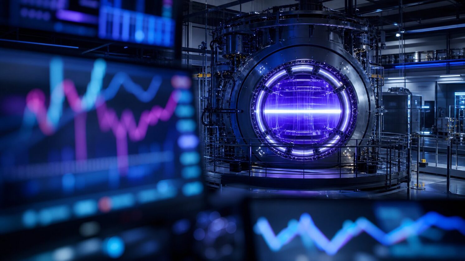 Imagem editorial gerada para a pauta: General Fusion estreia na Nasdaq e vira primeira empresa de fusão de capital aberto, diz TechCrunch