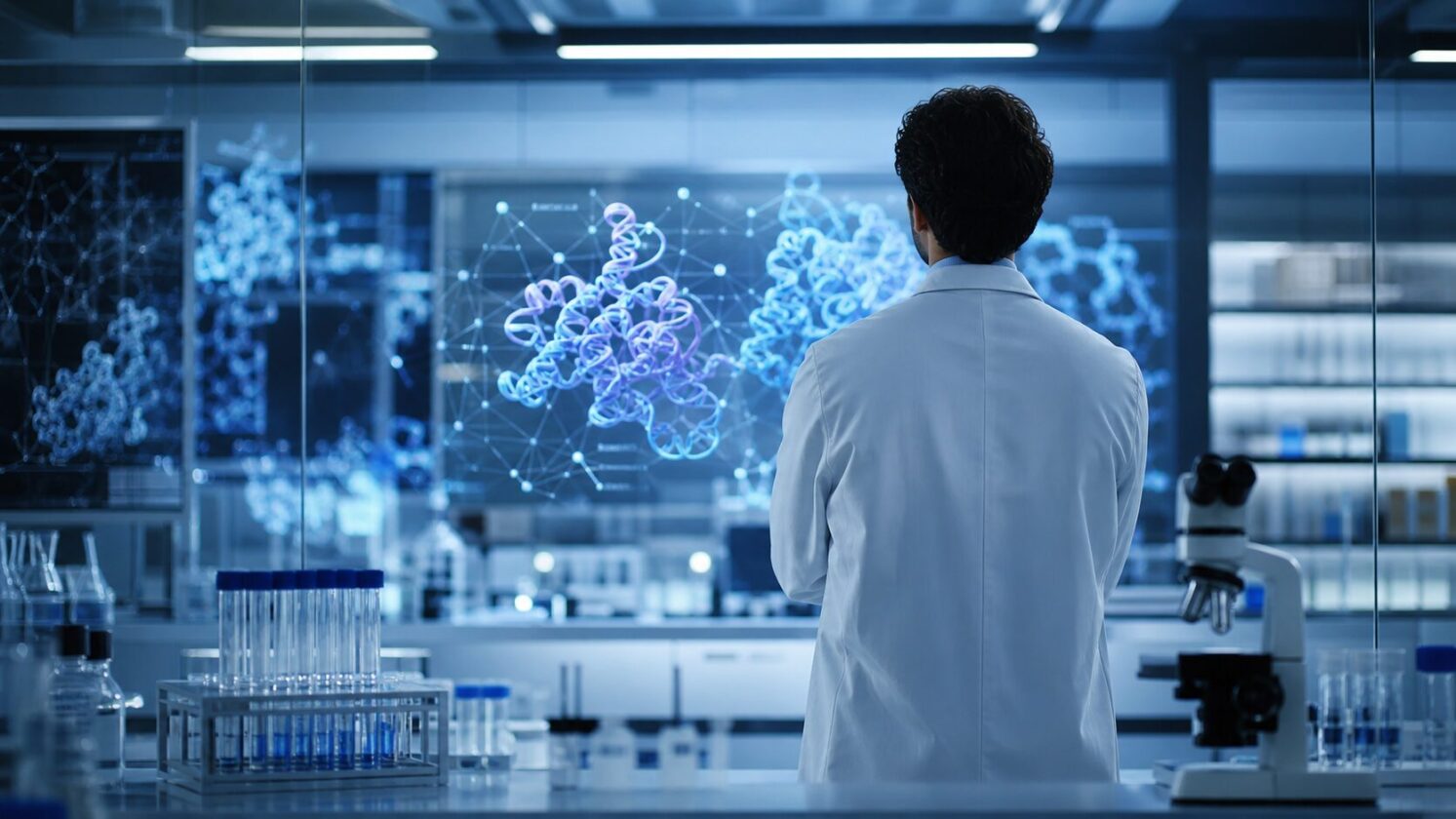 Imagem editorial para a matéria: Google DeepMind e Isomorphic Labs apresentam abordagem para bioresiliência em IA