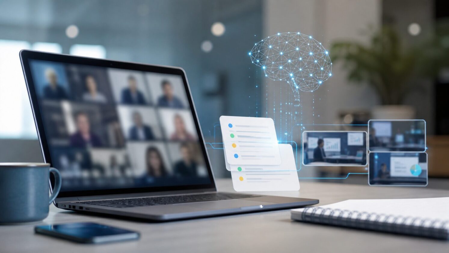 Imagem editorial para a matéria: Google Meet pode incluir capturas de tela em notas automáticas geradas por IA