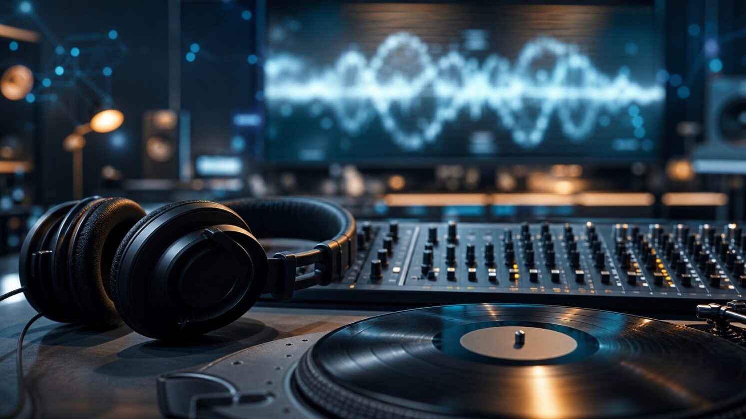 Imagem editorial para a matéria: Gravadoras querem barrar faixas feitas por IA nas paradas musicais