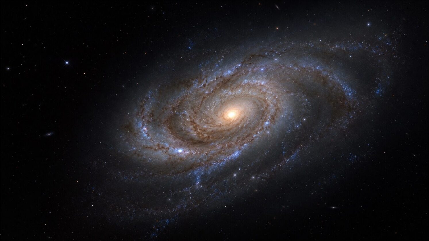 Imagem editorial para a matéria: Hubble mostra galáxia espiral assimétrica a 72 milhões de anos-luz da Terra