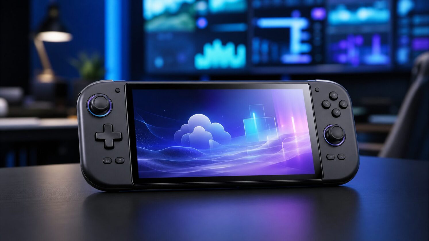 Imagem editorial gerada para a pauta: Lenovo provoca novo portátil de games com foco em cloud gaming