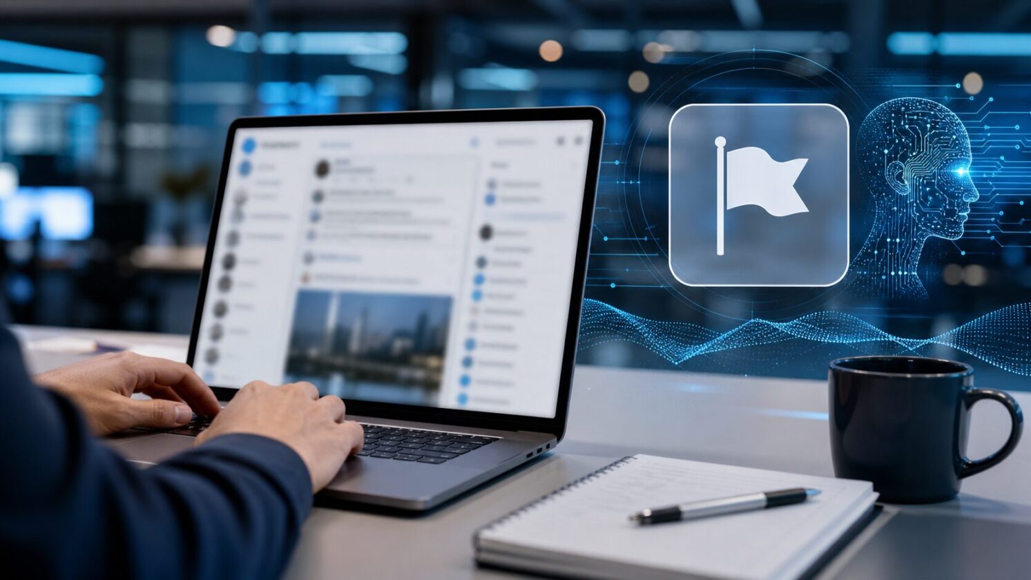 Imagem editorial para a matéria: LinkedIn cria botão para denunciar posts que parecem conteúdo genérico feito por IA