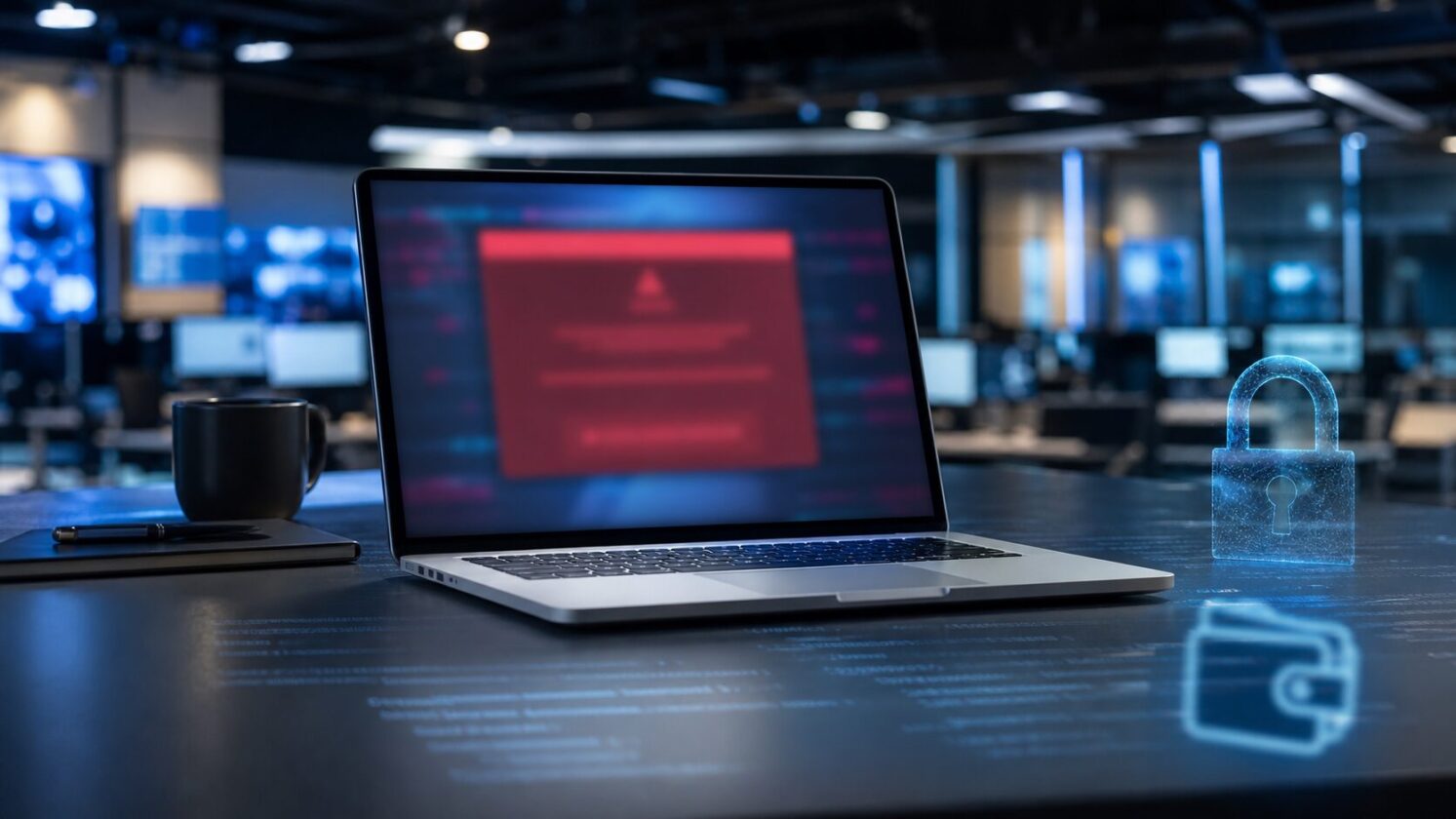 Imagem editorial para a matéria: Malware simula travamentos no Mac para roubar senhas e carteiras de criptomoedas