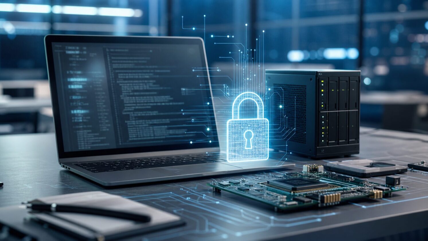 Imagem editorial gerada para a pauta: Microsoft detalha verificação de criptografia em Rust no SymCrypt