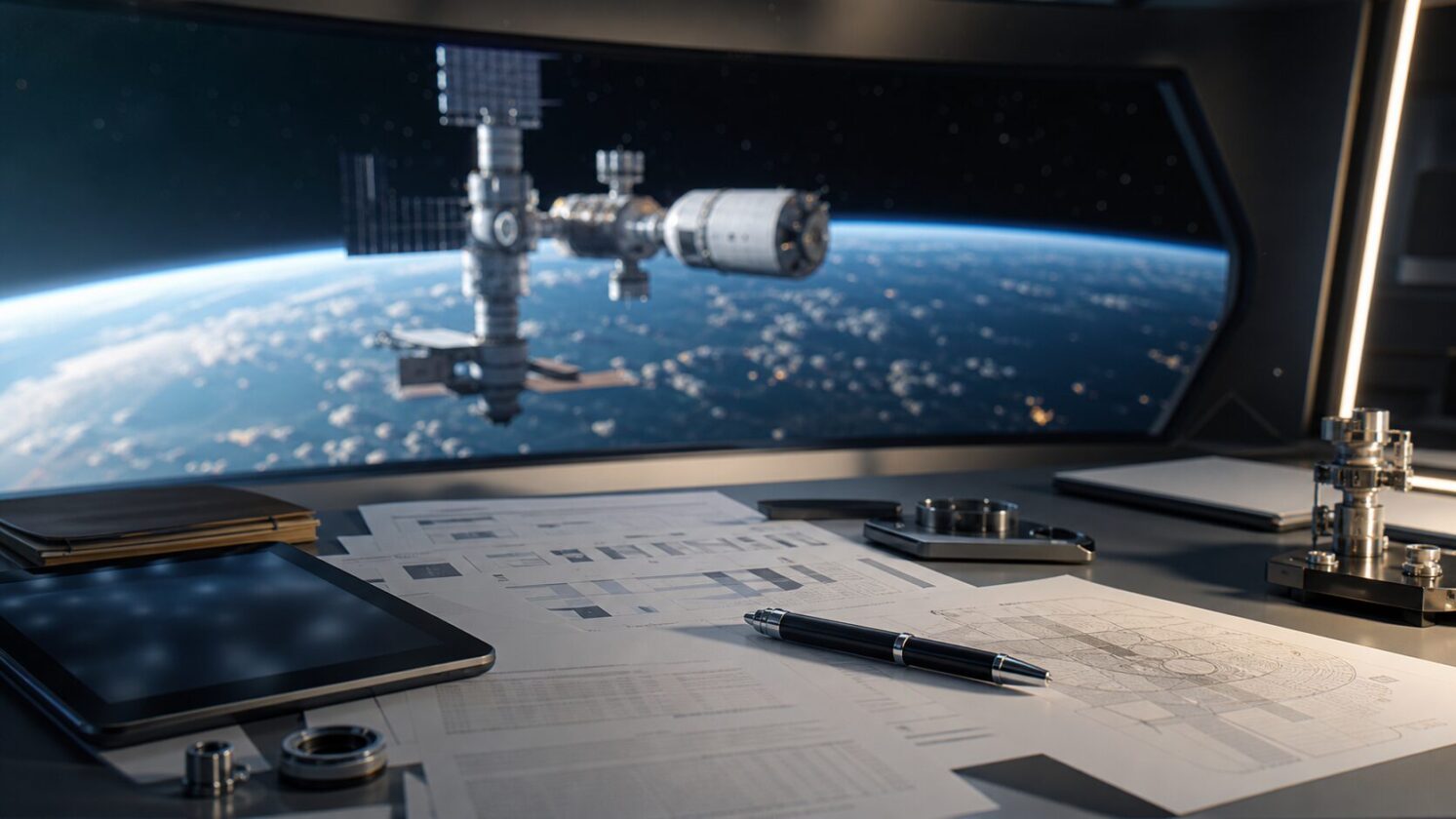 Imagem editorial gerada para a pauta: NASA publica documento crítico para orientar estações espaciais privadas pós-ISS