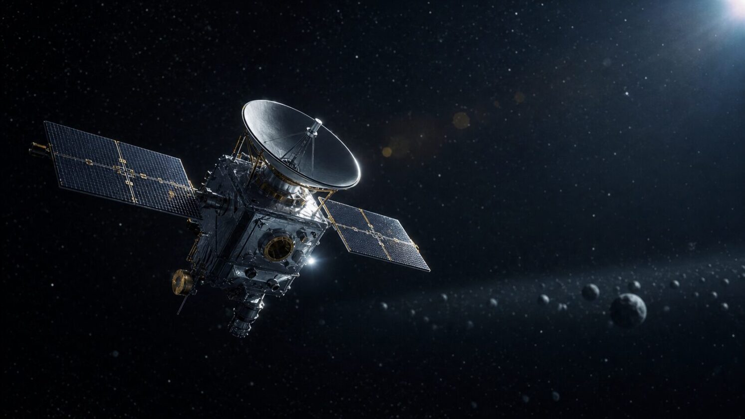 Imagem editorial gerada para a pauta: New Horizons acorda após 321 dias em hibernação, segundo cobertura sobre missão da NASA