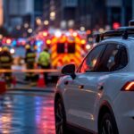 Imagem editorial gerada para a pauta: NHTSA cobra empresas de veículos autônomos após interferências com equipes de emergência