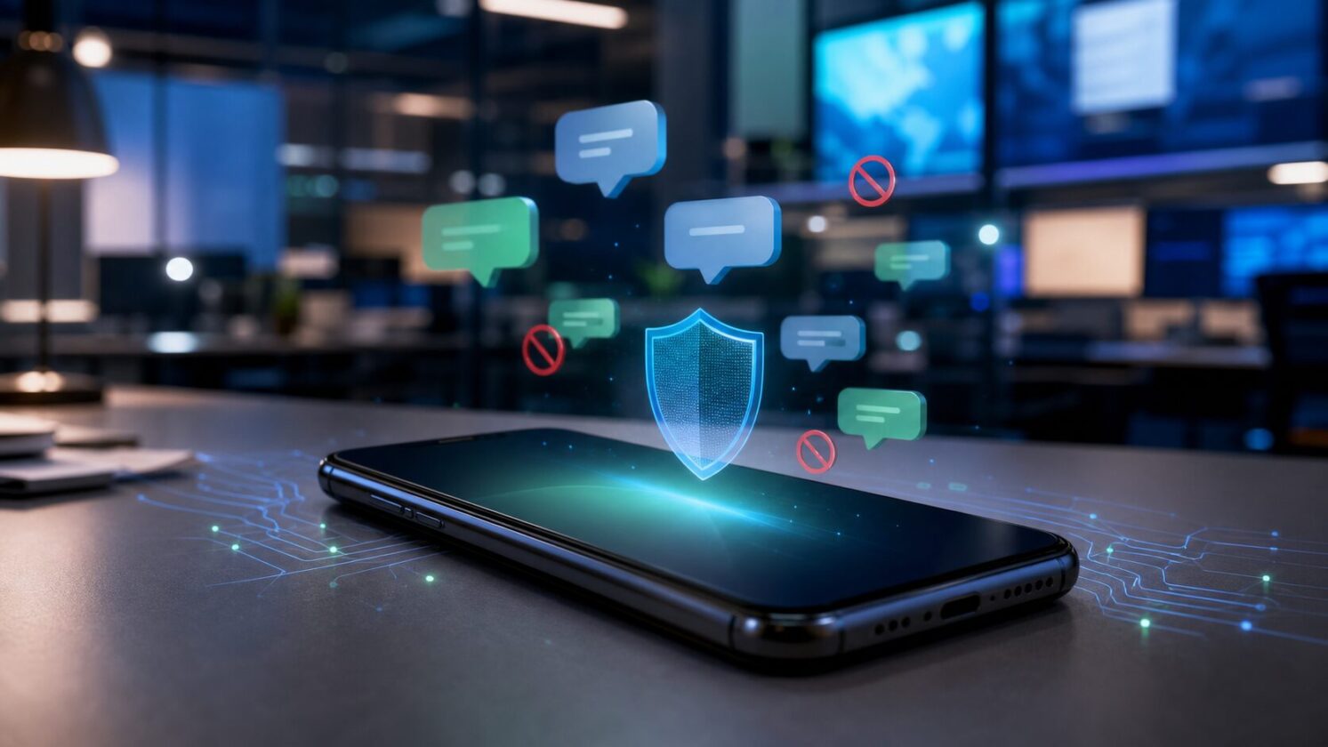 Imagem editorial gerada para a pauta: NordVPN lança proteção contra mensagens maliciosas para usuários Android