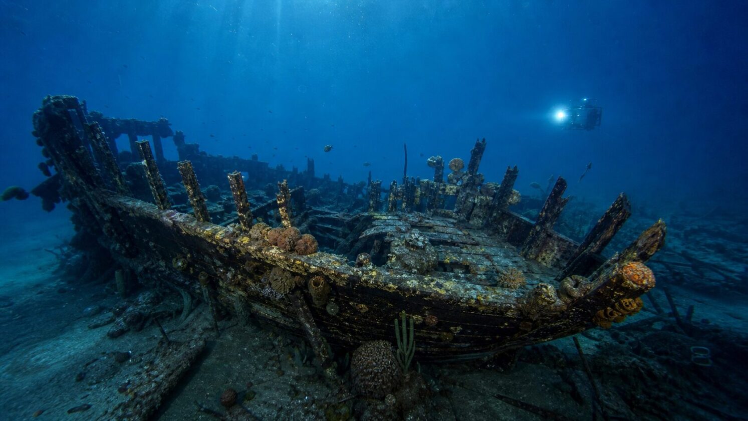 Imagem editorial gerada para a pauta: Novas imagens mostram o naufrágio do Quest, último navio de Shackleton