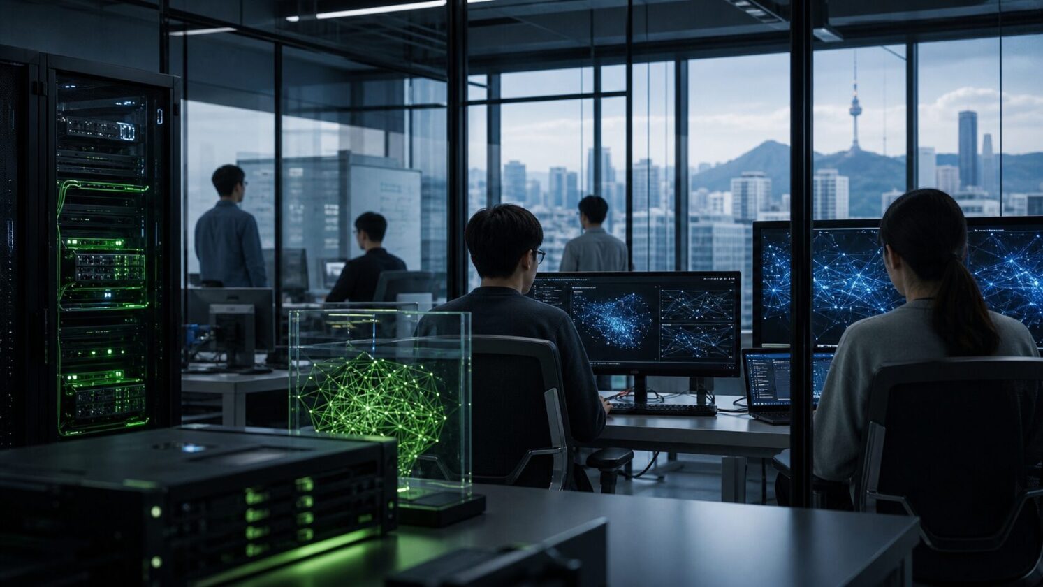 Imagem editorial para a matéria: NVIDIA e KAIST lançam laboratório conjunto de IA em Seul