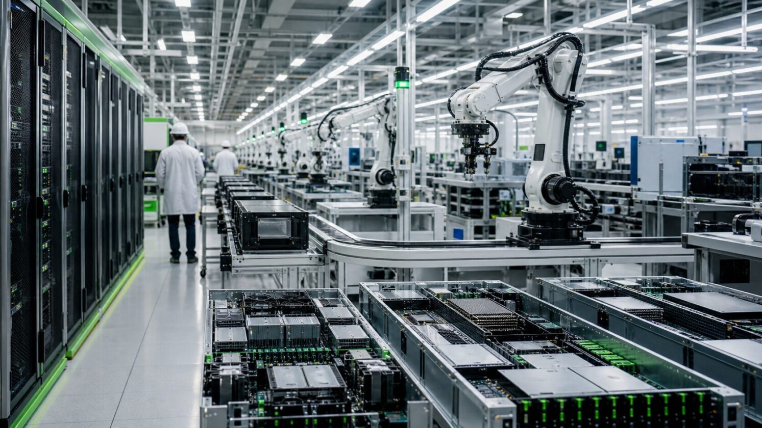 Imagem editorial para a matéria: NVIDIA e Wistron inauguram fábrica no Texas para produzir sistemas de IA