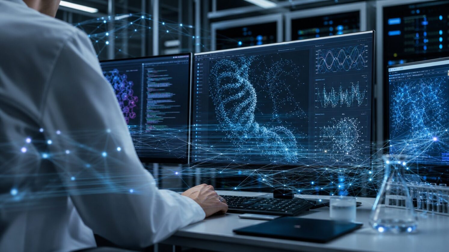 Imagem editorial para a matéria: OpenAI divulga relatório sobre uso de agentes de IA na computação científica