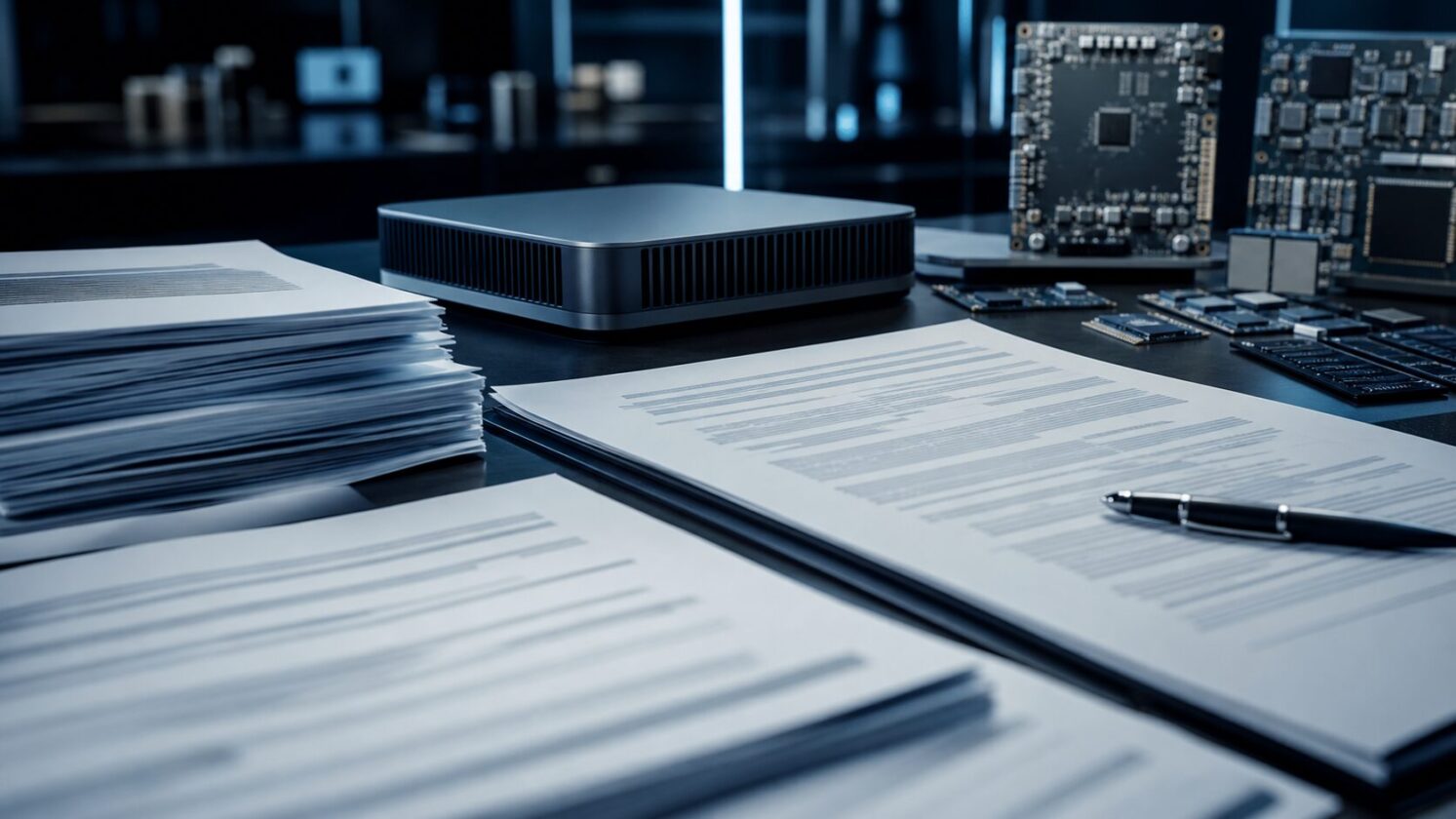 Imagem editorial gerada para a pauta: OpenAI responde a processo da Apple por suposto roubo de segredos ligados a hardware