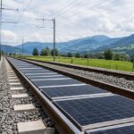 Imagem editorial para a matéria: Painéis solares entre trilhos seguem operando após um ano na Suíça