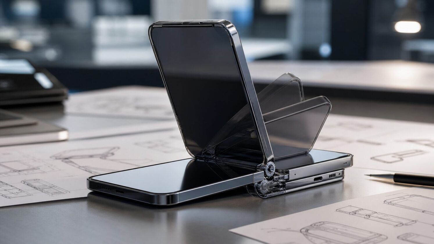 Imagem editorial para a matéria: Patente da Samsung descreve Galaxy Z Flip com dobra para dentro e para fora