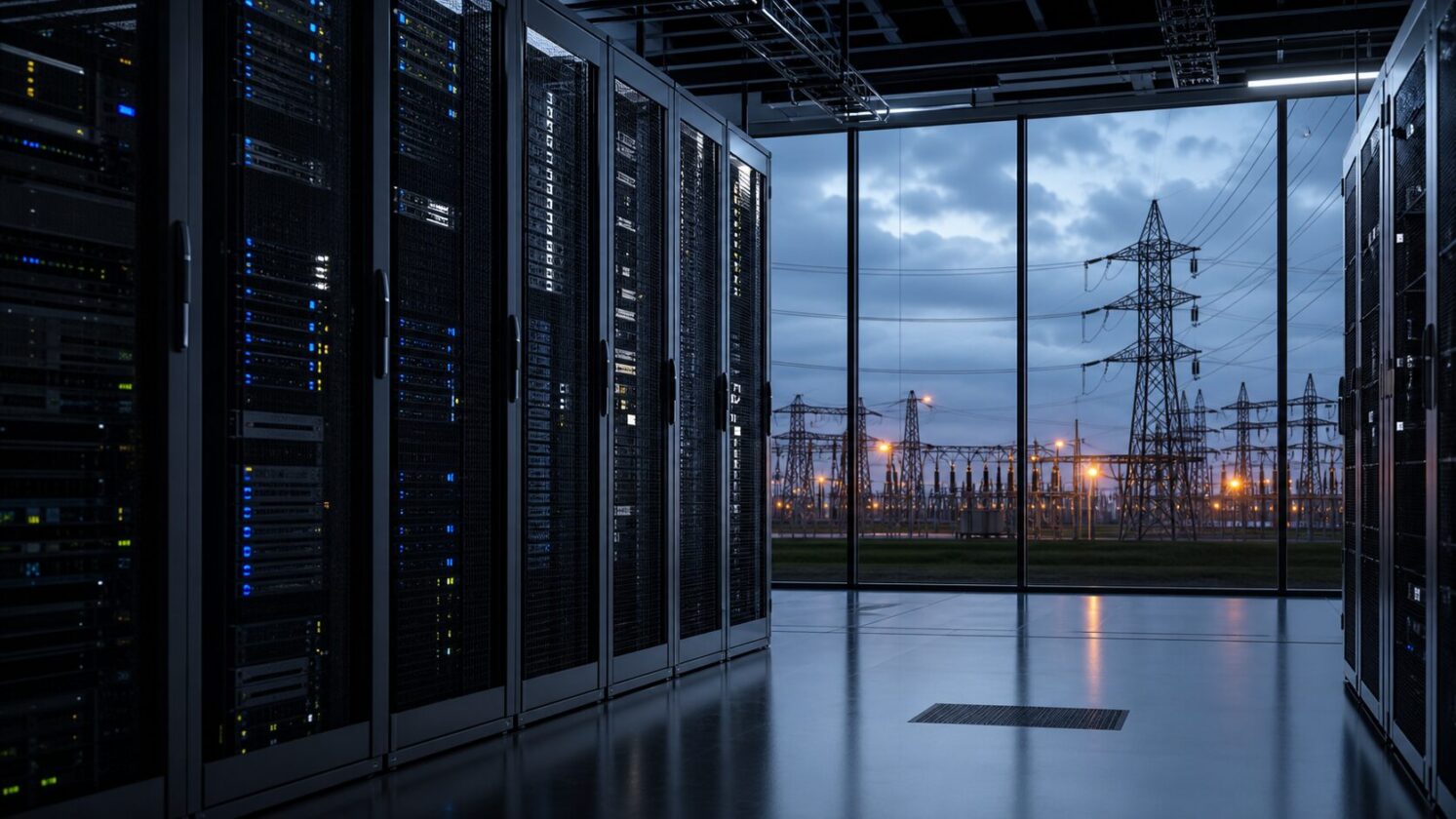 Imagem editorial para a matéria: PJM pode cortar energia de data centers temporariamente para evitar apagões nos EUA