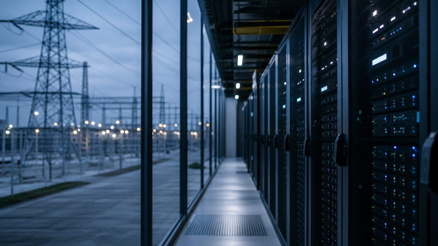 Imagem editorial para a matéria: Reino Unido quer cobrar taxa reembolsável de data centers por pedidos de conexão à rede elétrica