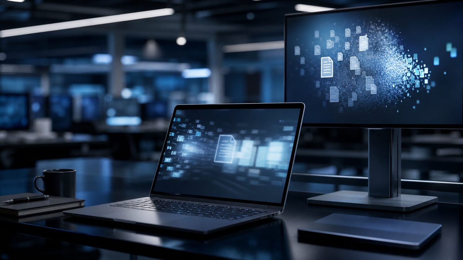 Imagem editorial gerada para a pauta: Relatos dizem que novo modelo da OpenAI apagou arquivos; empresa já havia alertado risco