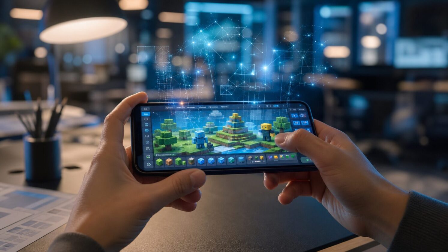 Imagem editorial para a matéria: Roblox vai testar criação de jogos com IA generativa no celular ainda em 2026