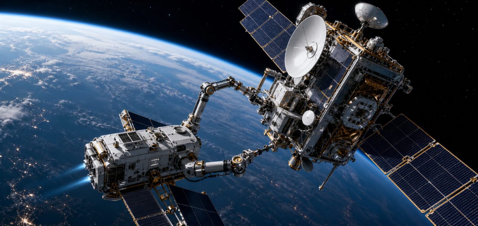 Imagem editorial para a matéria: Robô de manutenção de satélites é lançado com apoio da NASA